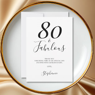 Tachtig en Fabulous 80ste Verjaardagsfeest Bedankkaart