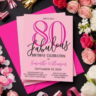 Tachtig en Fabulous Roze Zwart 80ste Verjaardag Kaart