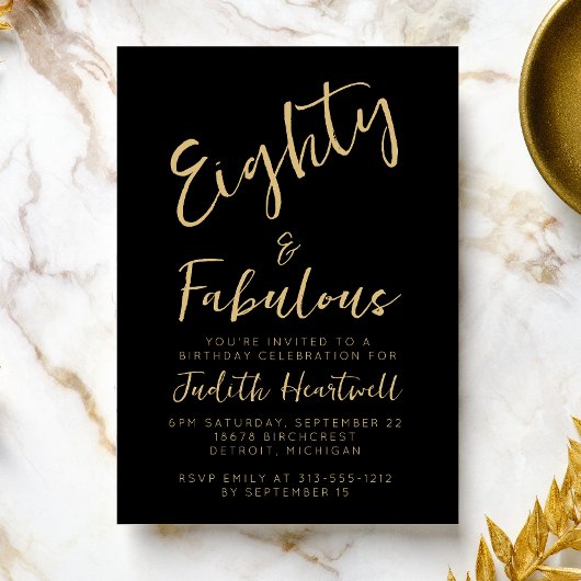 Tachtig & Fabulous Gouden Script 80ste Verjaardags Kaart