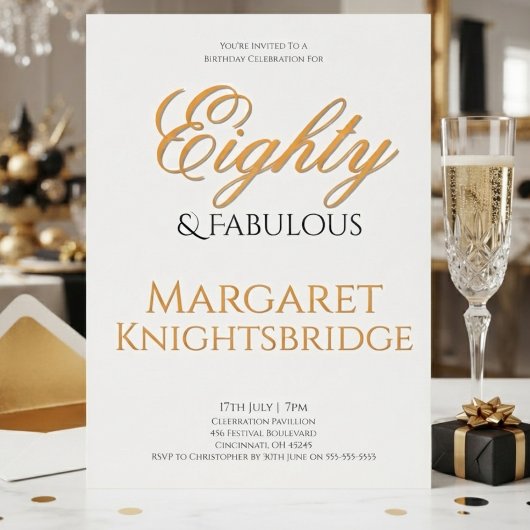 Tachtig & Fabulous Script Goud Zwart Verjaardag Kaart