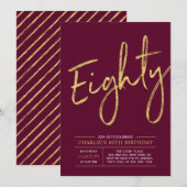 tachtig | Goud Bourgogne Rood 80ste verjaardagsfee Kaart (Voorkant / Achterkant)