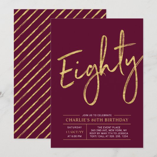tachtig | Goud Bourgogne Rood 80ste verjaardagsfee Kaart (Voorkant / Achterkant)