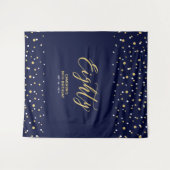 Tachtig Goud & Marine 80ste Verjaardag Feest Achte Wandkleed (Voorkant (horizontaal))