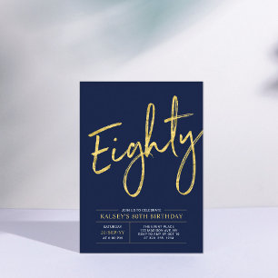 Tachtig   Goud & Marine Lettering 80ste Verjaardag Kaart