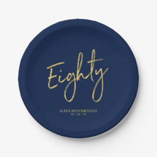 Tachtig   Goud & Marine Lettering 80ste Verjaardag Papieren Bordje