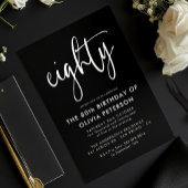 tachtig | Modern 80th White op Black Birthday Part Kaart