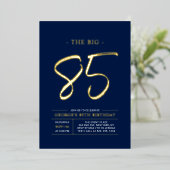 tachtig | Modern Goud 85ste Verjaardagsfeest Folie Uitnodiging (Staand Voorkant)
