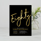 tachtig | Modern Goud & Zwart 80ste verjaardagsfee Folie Uitnodiging (Staand Voorkant)