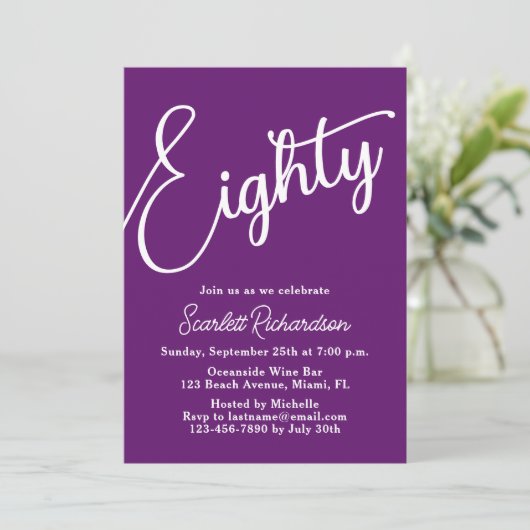 Tachtig Modern Schrift Herfst Paars 80ste Verjaard Kaart (Staand voorkant)