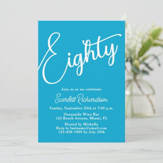 Tachtig Modern Script Aqua Blue 80ste verjaardagsf Kaart (Staand voorkant)