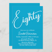 Tachtig Modern Script Aqua Blue 80ste verjaardagsf Kaart (Voorkant / Achterkant)