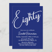 Tachtig Modern Script Marine Blauw 80ste Verjaarda Kaart (Voorkant / Achterkant)