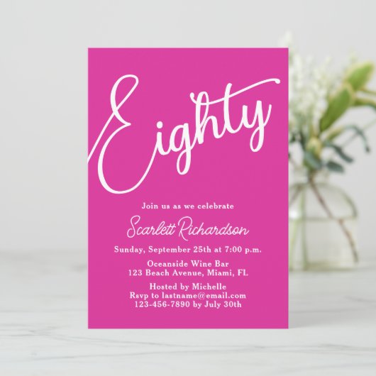 Tachtig Modern Script Roze 80ste Verjaardagsfeestj Kaart (Staand voorkant)