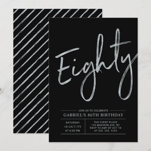 tachtig | Modern zilver & zwart 80ste verjaardagsf Kaart (Voorkant / Achterkant)