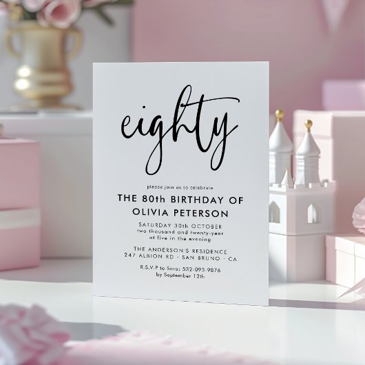 tachtig | Moderne 80e zwart-wit verjaardagsfeest Magnetische Uitnodiging