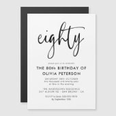 tachtig | Moderne 80e zwart-wit verjaardagsfeest Magnetische Uitnodiging (Voorkant / Achterkant)