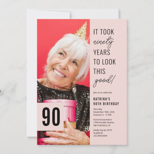 Tachtig moderne foto 90ste verjaardagsfeest uitnod kaart (Voorkant)