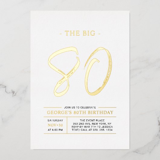 tachtig | Moderne goudprijs 80e verjaardag Folie Uitnodiging (Voorkant)