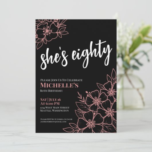 Tachtig zwart Roos Goud Roze 80ste Verjaardagsfees Kaart (Staand voorkant)