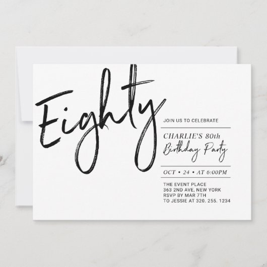 tachtig | Zwart & Wit Modern 80ste verjaardagsfees Kaart (Voorkant)