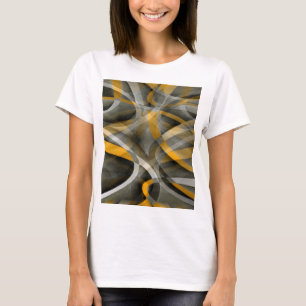 Tachtiger jaren Retro Mosterd Geel en Grijs Abstra T-shirt
