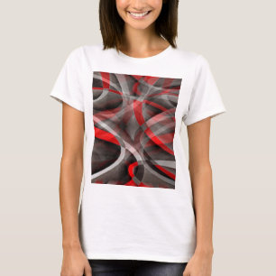 Tachtiger Jaren Rood Wit en Grijs Gelaagde Curven T-shirt