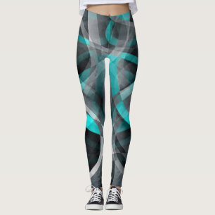Tachtiger jaren Turquoise en Grijs Gebogen Lijnpat Leggings