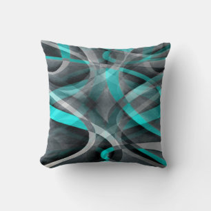 Tachtiger jaren turquoise en grijze gebogen lijnpa kussen