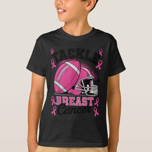 Tackle Breast Cancer Awareness Nk Ribbon Football  T-shirt (Voorkant)