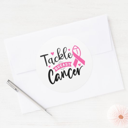 Tackle Breast Cancer Awareness Ronde Sticker (Envelop)