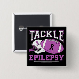 Tackle Epilepsie Paarse Lint Voetbal Vierkante Button 5,1 Cm