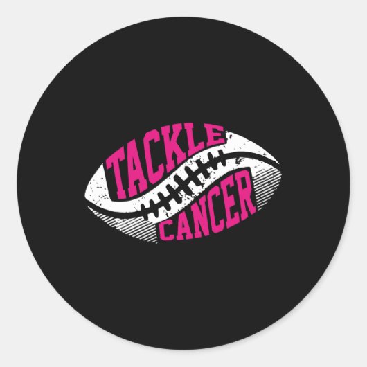 Tackle Football Ball Pink Ribbon Borstkanker AWA Ronde Sticker (Voorkant)