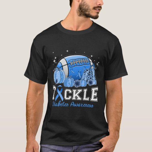 Tackle Footll Diabetes Blue Ribbon Dibetes Awarene T-shirt (Voorkant)