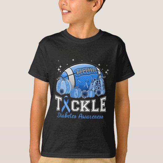 Tackle Footll Diabetes Blue Ribbon Dibetes Awarene T-shirt (Voorkant)