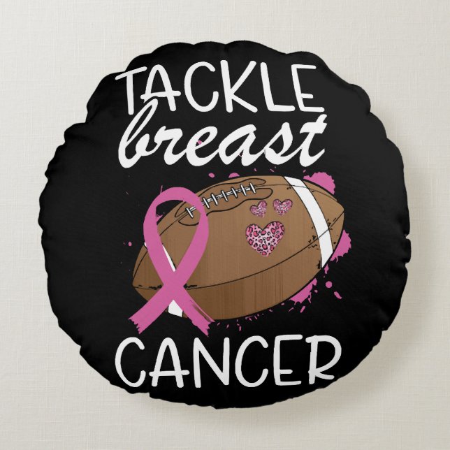 Tackle Kanker Borstkanker Awareness Lint Voetbal Rond Kussen (Voorkant)