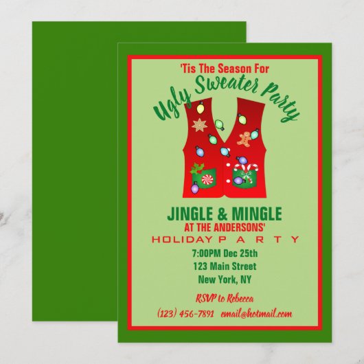 Tacky Christmas Lights Ugly Sweater Party Kaart (Voorkant / Achterkant)