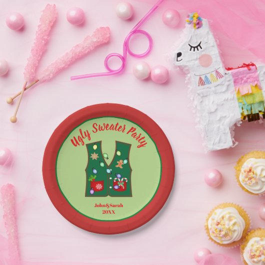 Tacky Christmas Lights Ugly Sweater party Papieren Bordje (Feest)