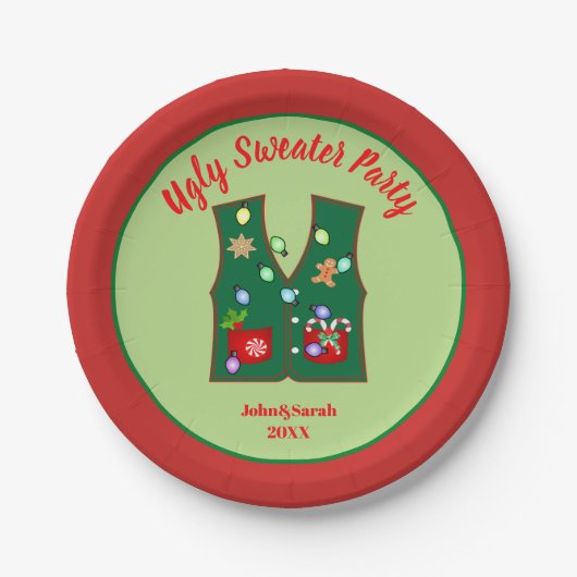 Tacky Christmas Lights Ugly Sweater party Papieren Bordje (Voorkant)