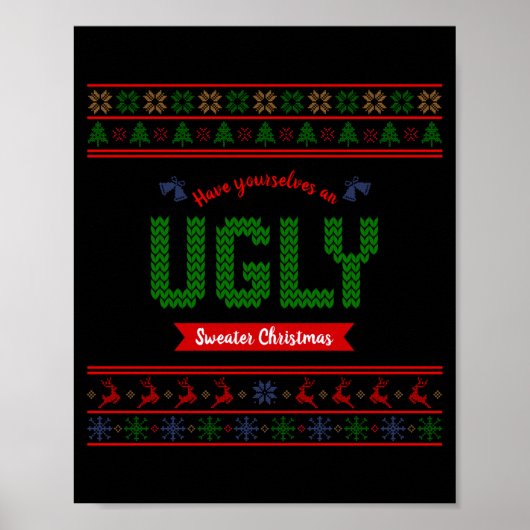 Tacky Christmas Nordic Knit Pattern Red Green Ugly Poster (Voorkant)