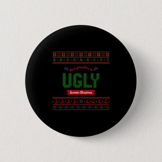 Tacky Christmas Nordic Knit Pattern Red Green Ugly Ronde Button 5,7 Cm (Voorkant)