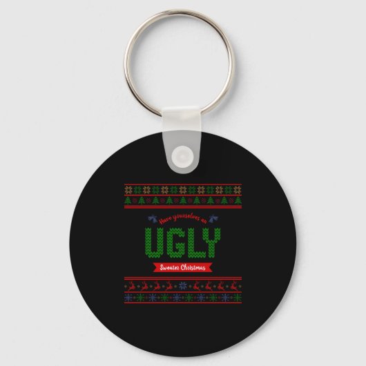 Tacky Christmas Nordic Knit Pattern Red Green Ugly Sleutelhanger (Voorkant)