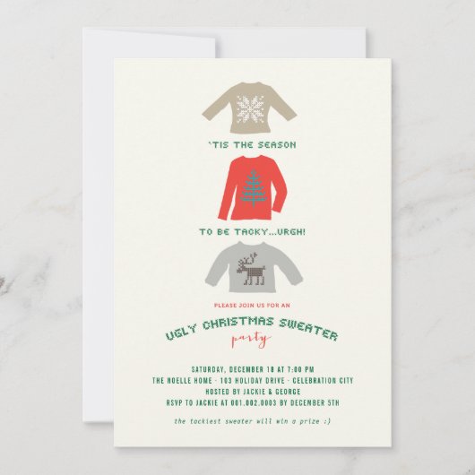 Tacky en Ugly Christmas Sweater Holiday Party Kaart (Voorkant)