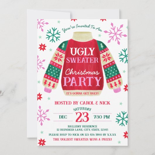 Tacky Feestelijke Lelijke Trui Party Rood en Groen Kaart (Voorkant)