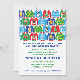 Tacky Holiday Sweater Party Ugly Sweater Invitatio Kaart