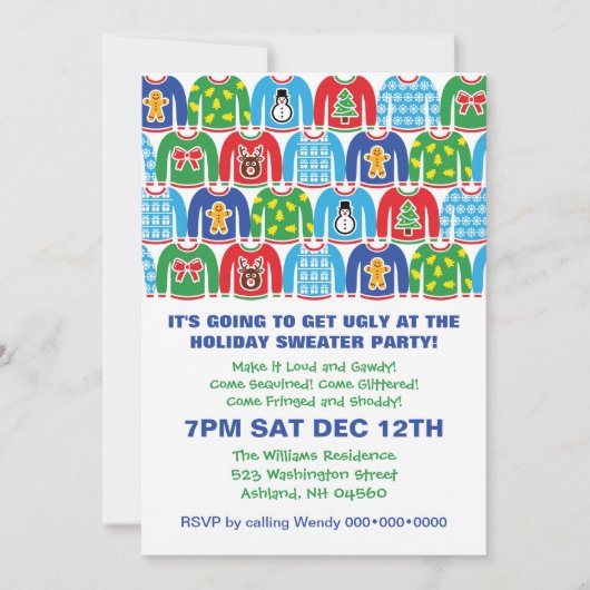 Tacky Holiday Sweater Party Ugly Sweater Invitatio Kaart (Voorkant)