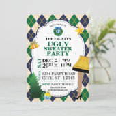 Tacky kerstfeest uitnodigen (marine/groen) kaart (Staand voorkant)