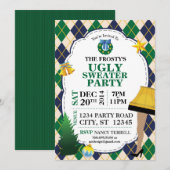 Tacky kerstfeest uitnodigen (marine/groen) kaart (Voorkant / Achterkant)