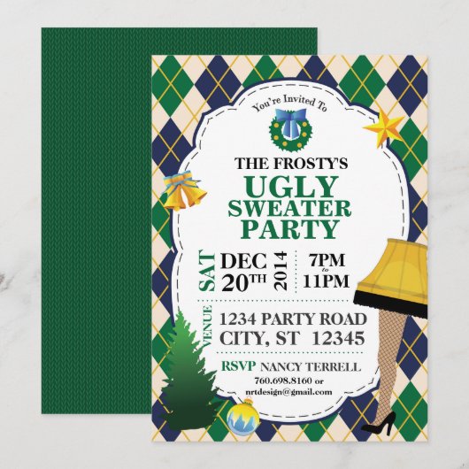 Tacky kerstfeest uitnodigen (marine/groen) kaart (Voorkant / Achterkant)