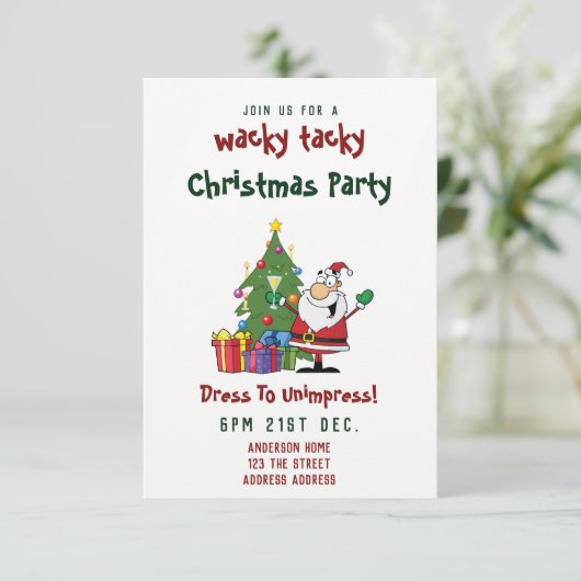 TACKY-kerstfeest Uitnodiging Funny Santa (Staand voorkant)