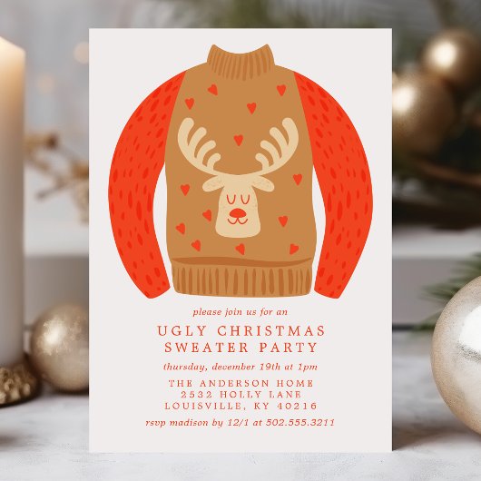 Tacky Reindeer Ugly KerstSweater Party Kaart